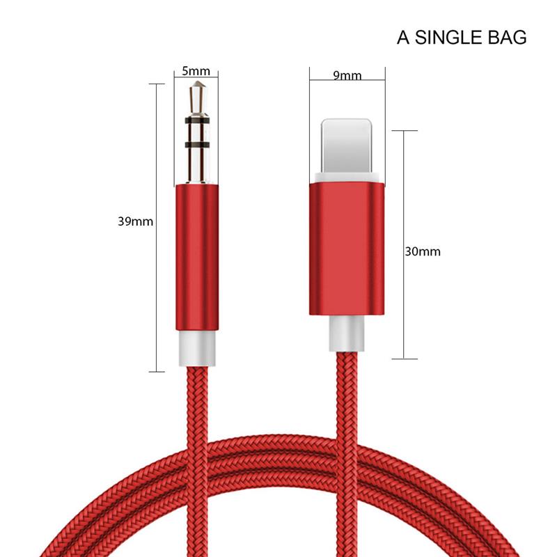 For Iphone 12 mini 8 Pin To 3.5 Mm Jack Aux Cable Car Speaker Headphone Adapter for iphone 12 11 Pro Xr max Audio splitter Cable: Red