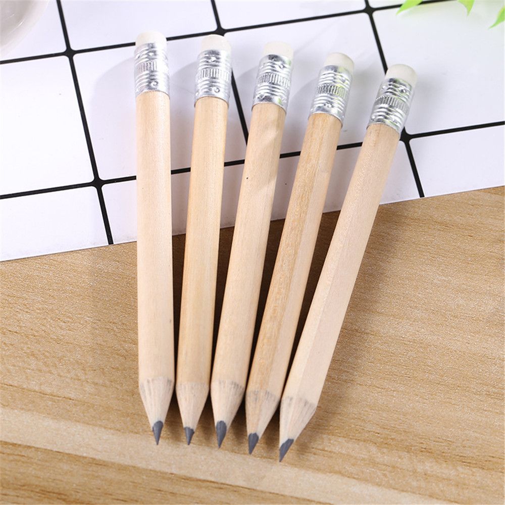 10PCS Mini Size Simple Wooden Pencil with Eraser Log Pencil Short Pencils for Kids Students Stationery Painting Drawing Supplies