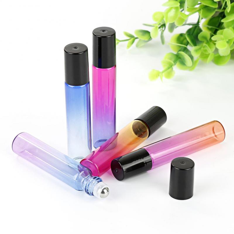 10ml Gradienten Farbe Ätherisches Öl Flasche Tragbare Glas Flasche Edelstahl Rolle Ball Flaschen Reise Parfüm Container