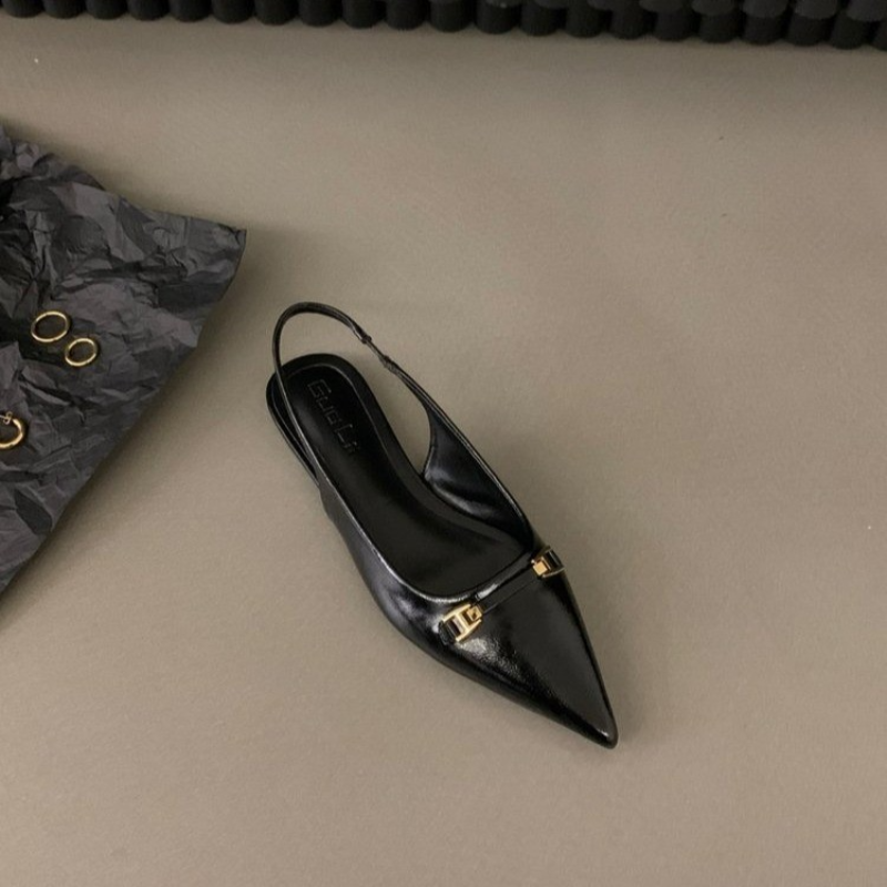 Sommer damesandaler sko strass slip på flate hæler dame spisse tå slingback sandaler: Svart / 37