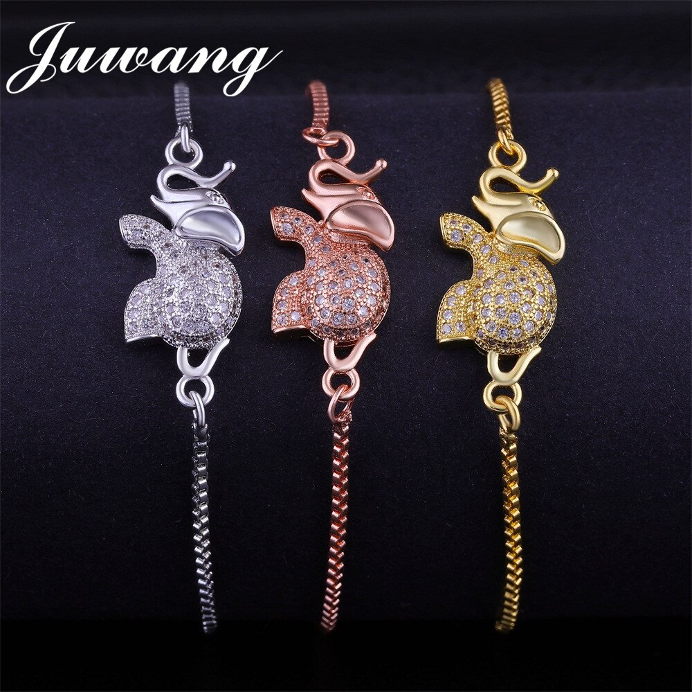 JUWANG Cute Animal Elephant Charm Bracelet Adjustable Chain Link Woman Girl Bracelets & Bangles Cubic Zircon Jewelry
