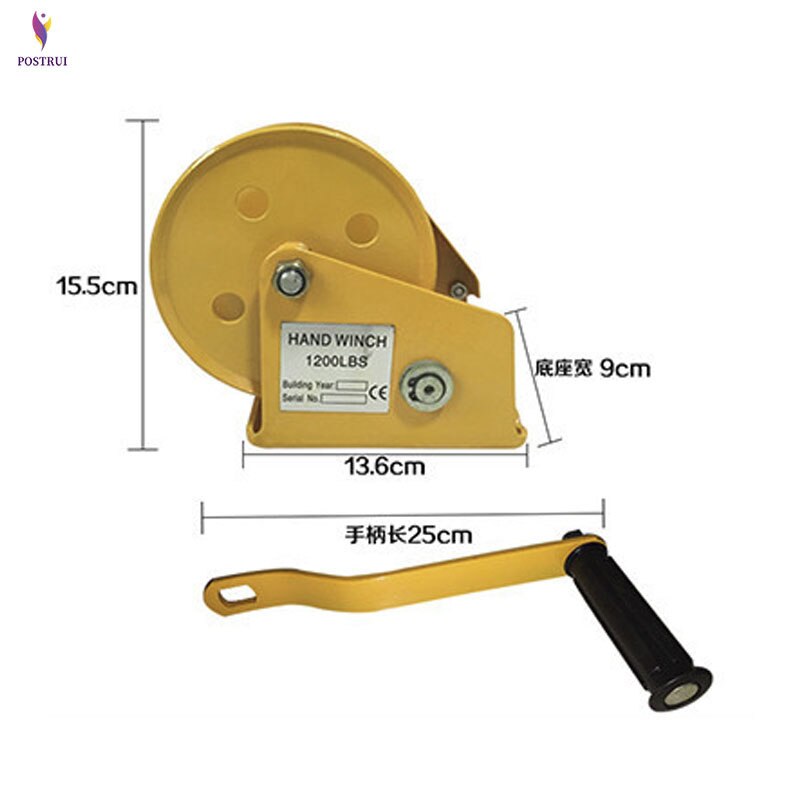 1200LB Self-locking Small Manual Winch Hand Shake Winch Hand Tool Manual Lifting Hoist 1200 Pounds 8 Meters Wire Rope With Hook