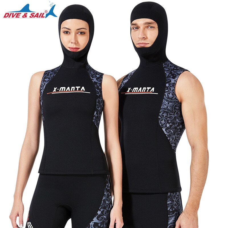 Muta Con Cappuccio Della Maglia Top Premium Neoprene 3mm Giacca Senza Maniche con Cappuccio Nessuna Chiusura Lampo per le Immersioni Surf Nuoto Lo Snorkeling