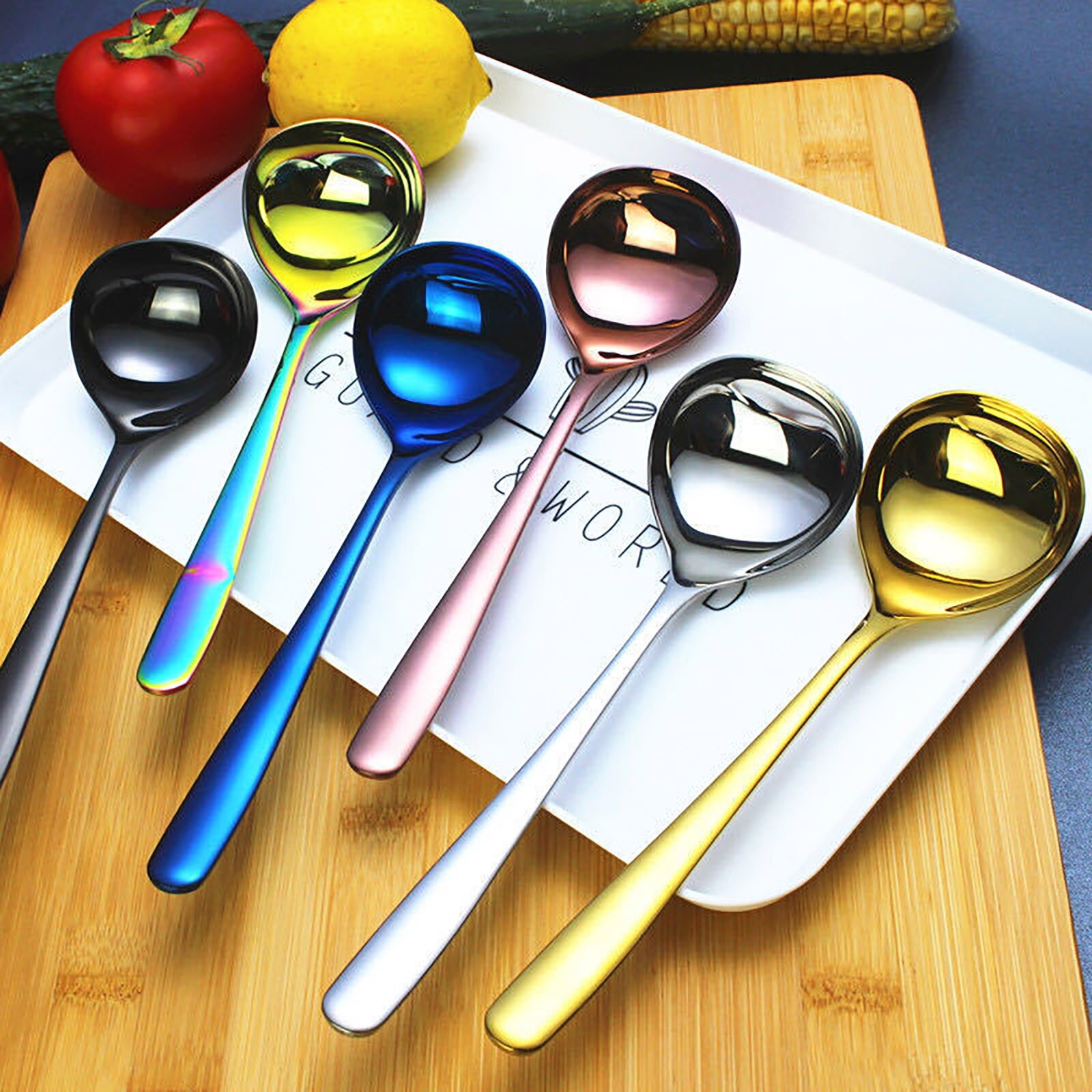 304 Stainless Steel Multi-purpose Soup Spoon Sauce Spoon Deep Bottom Spoons Cute Kitchen Spoon Cucharas