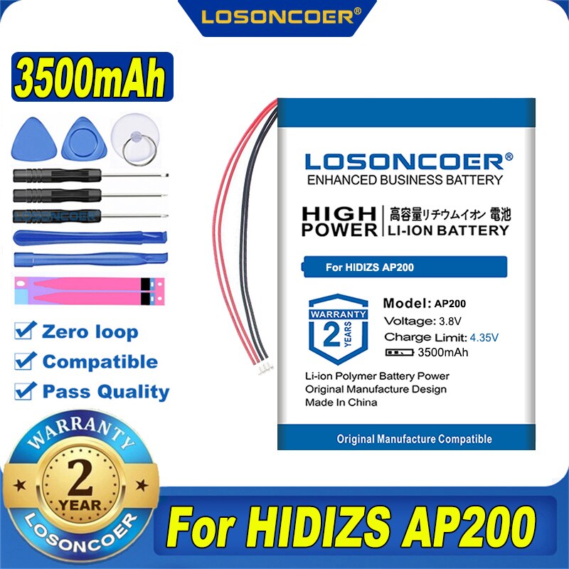 100% Original LOSONCOER 3500mAh Battery For HIDIZS AP200 Player 4 Lines Batteries