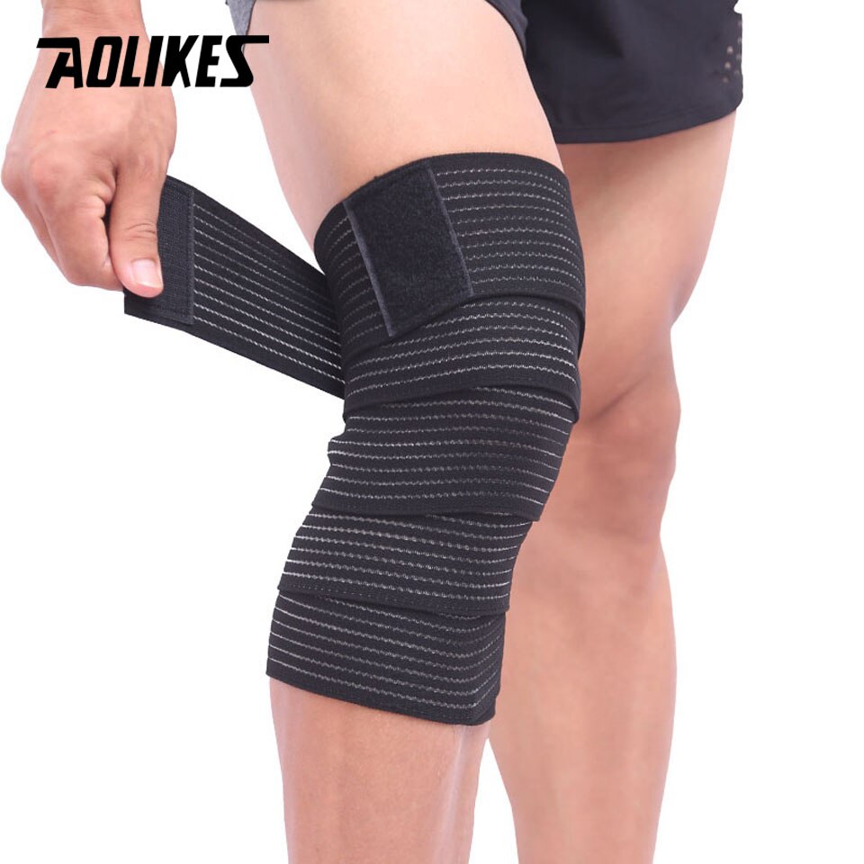 Aolikes 1 stk 90*7.5cm elastisk bandage sport knæstøtterem skinneben: Sort