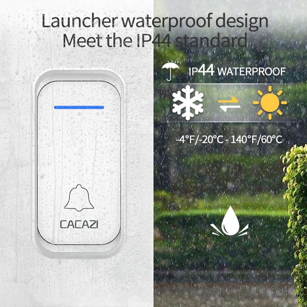 CACAZI Home Welkom Draadloze Deurbel Waterdicht 2 Knop 1 Ontvanger US EU UK AU Plug 300M Remote Call Deur bell Draadloze Chime