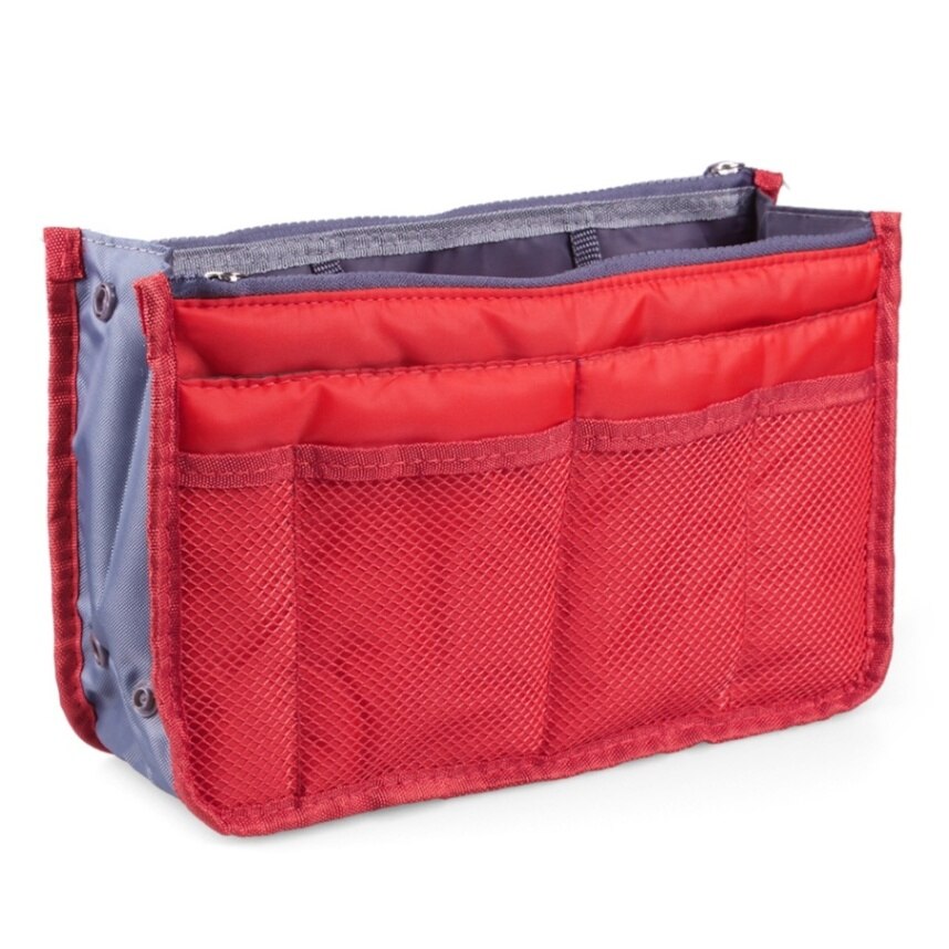 Multi-Pocket Purse Organizer Insert Bag Outdoor Travel Toiletry Cosmetic Bag Handbag Storage Pouch Outdoor Sports For Traveling: Red