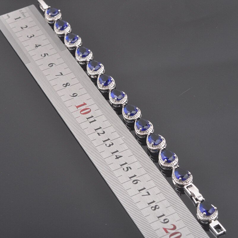 Zilverkleurige blauwe zirkonia water voor dames sieraden sets armband ketting hanger oorbellen ring  qs0180