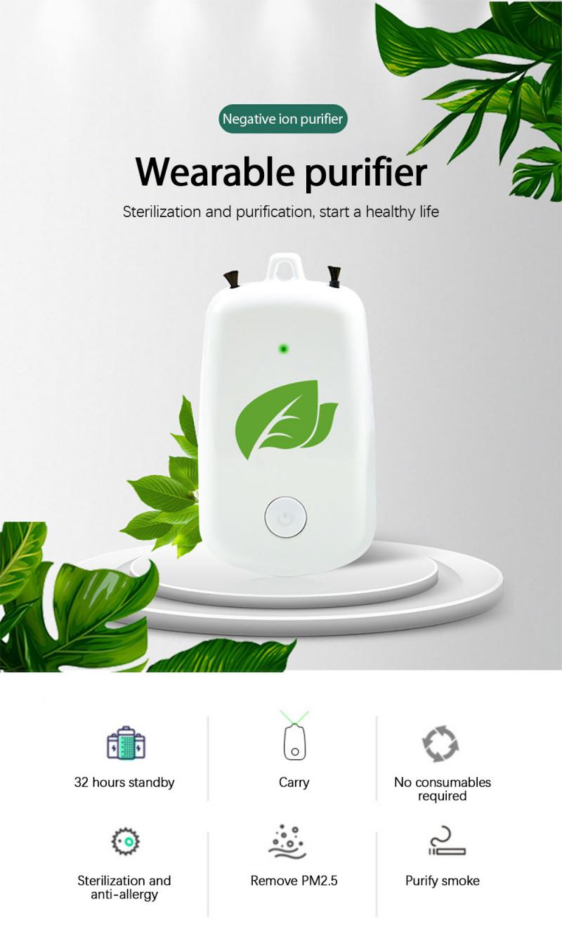 Portable Wearable Air Purifier Personal Mini Air Necklace Negative Ion Low Noise Portable Air Freshener Car Accessories