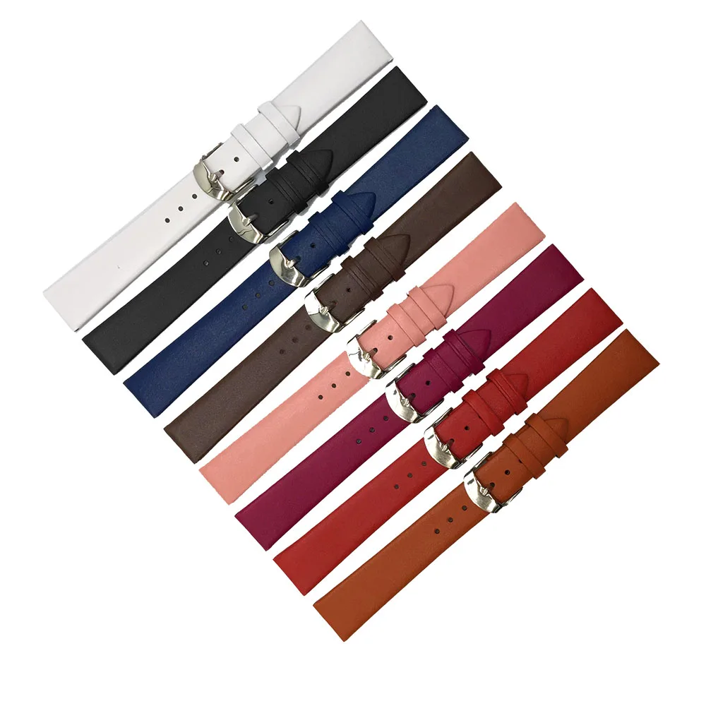 Kalbsleder-Uhrenarmband, 12 mm, 14 mm, 16 mm, 18 mm, 20 mm, 22 mm, echtes Leder-Uhrenarmband mit silberner Dornschließe