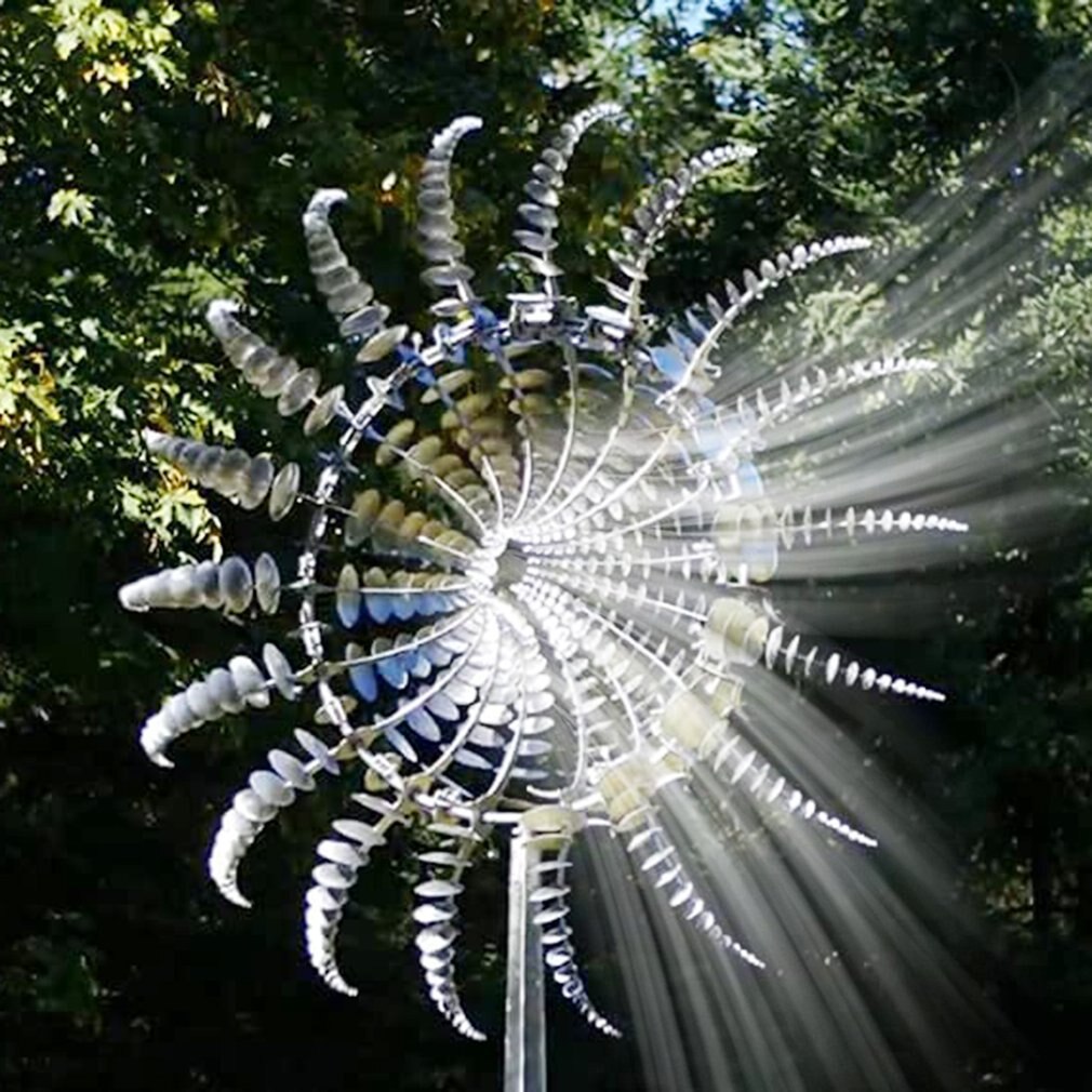 Wind Spinner 16Pcs Metal Leaves Stable Weather Resistant Windmill Sculptures Dual Wind Motion Solar Spinner Garden Decoration