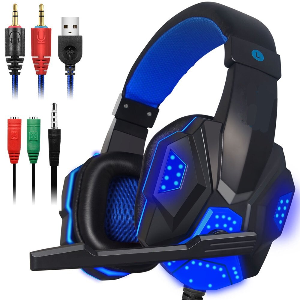 HYASIA LED Light Headset Bass Gaming Headphones Wire Game USB 3.5mm Suitable for PS4 Computer Game With Mic Gaming Earphone PC