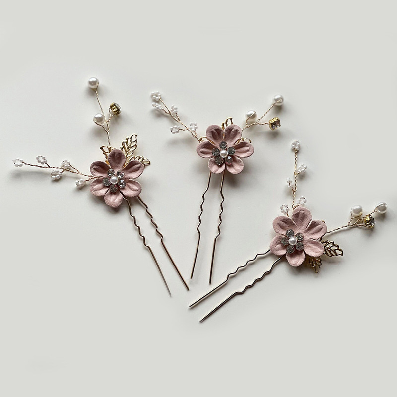 Horquilla en forma de U de flor blanca para mujer, 3 piezas, pinzas para el pelo elegantes, accesorios de joyería para el cabello, adornos para la cabeza de boda