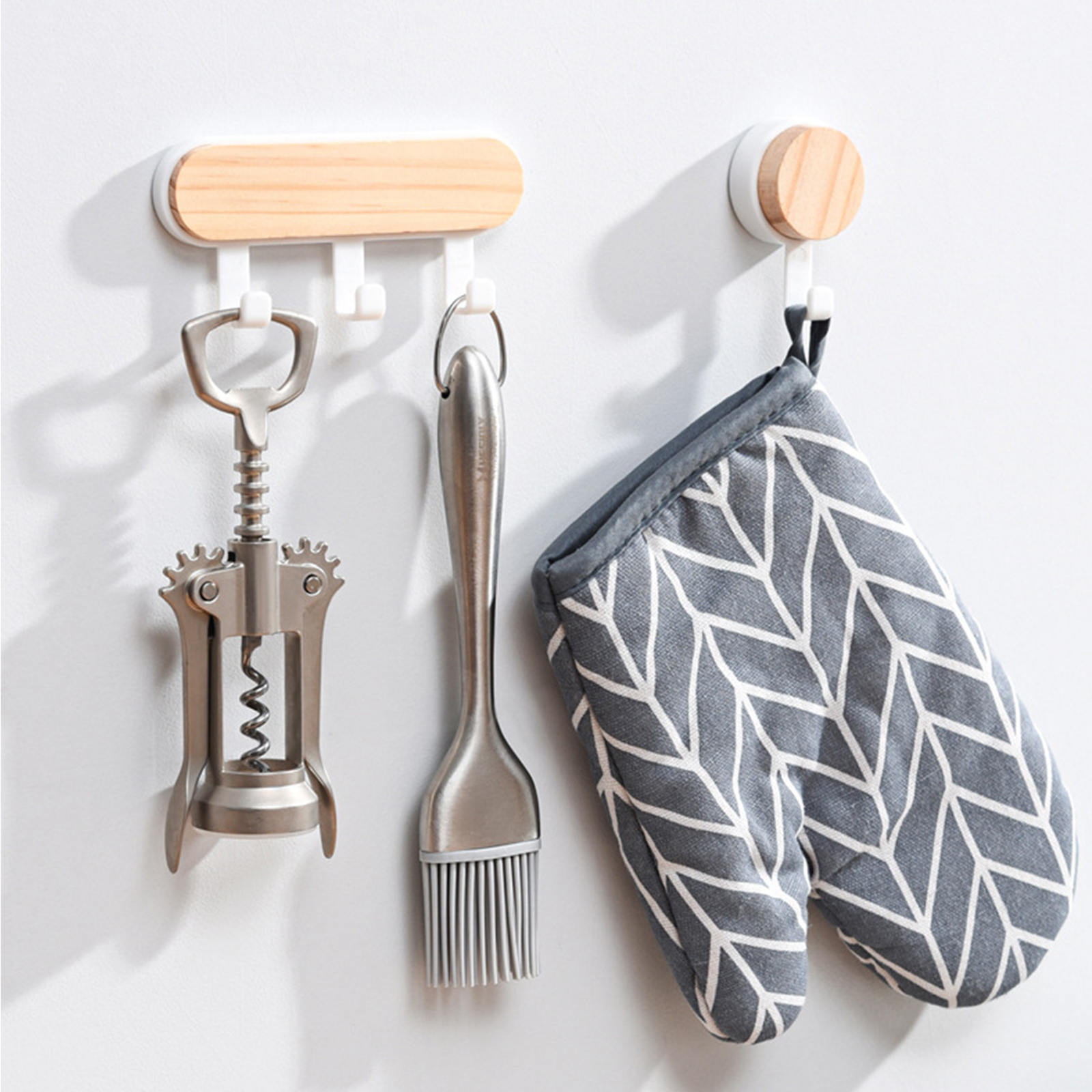 1 Stuks Sterke Zelfklevende Deur Muurhangers Haken ABS Houten Hoedenrekken Sleutelhanger Muur Organisator Keuken Badkamer Accessoires