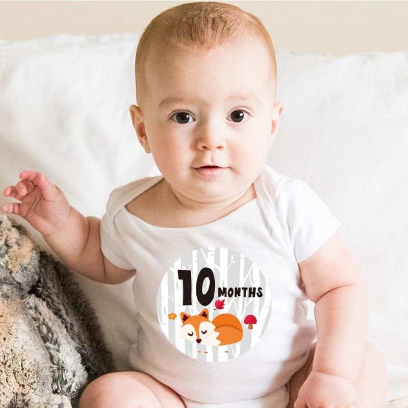 Divertida fotografía mensual de dibujos animados para mujeres embarazadas, adhesivo de hito, meses 1-12 meses, bebés, primeros meses, edad