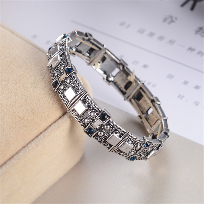 Silber-farbe Manschette Armbinde Für Frauen Ethnische Schmuck Jahrgang Kristall Stein Armbänder Gold Bohemien Breite Armreifen pulseras: Blau 5  Silber-