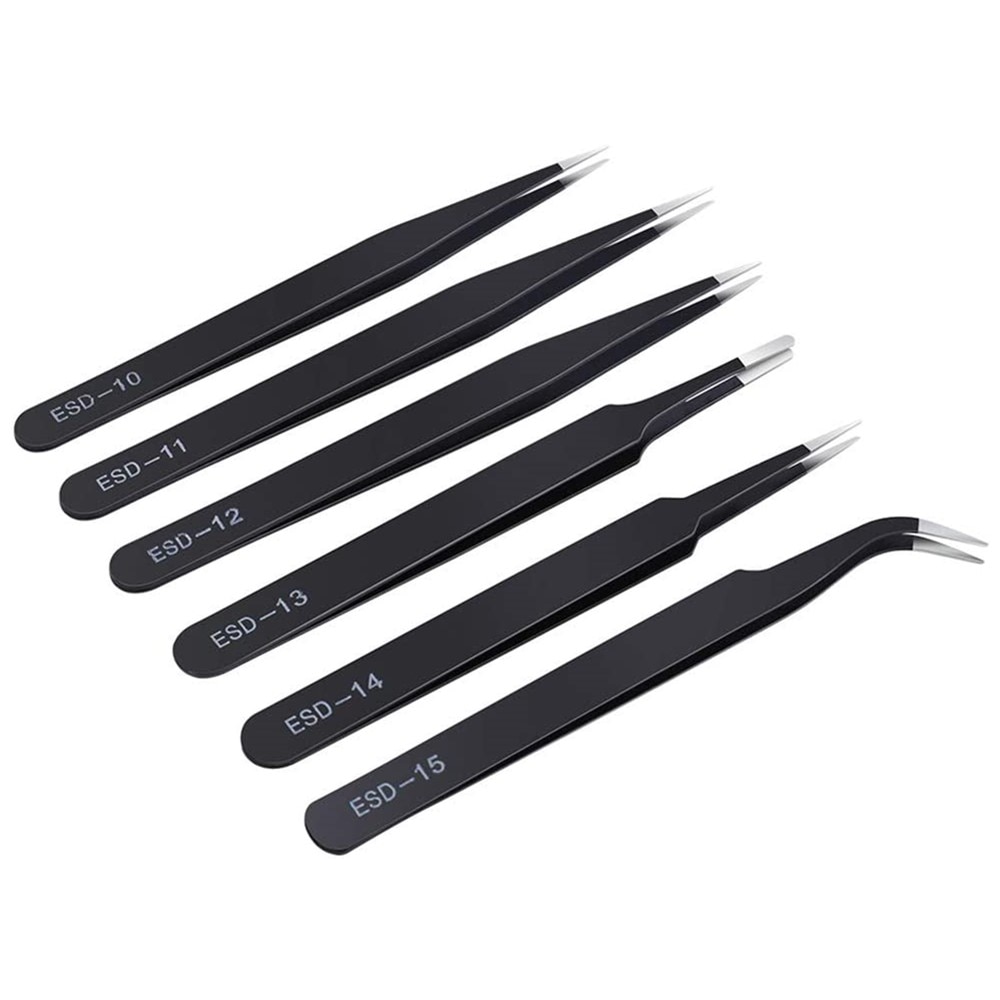 Pincettes antistatiques ESD en acier inoxydable, outils d&#39;entretien, précision industrielle, droites, courbes, outils de réparation