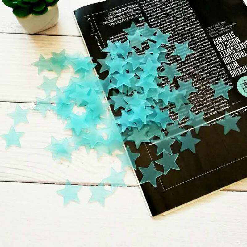 3D Hollow Star Energie Opslag Fluorescerende Glow In The Dark Lichtgevende Op Muurstickers Voor Kinderkamer Woonkamer Decal: 50pcs-blue-star