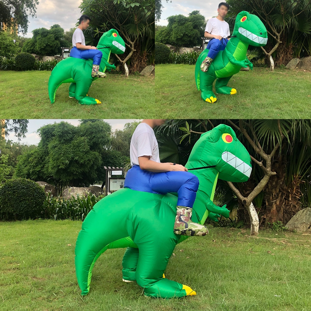 Carnival Ride on Dinosaur Inflatable Costume Halloween Party Costumes Adult Fancy Disfraz Purim Mascot Green Dino Blow Up Dress