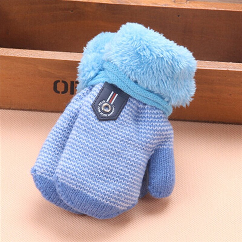 Winter Warm Baby Gloves Full Fingers Infant Girls Boys Thicken Knitting Mittens Rope Connection Kids Gloves: sky blue