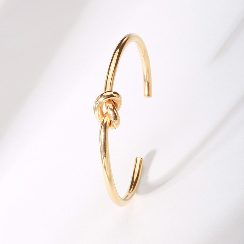 Charm Ball Cuff Bangle Women Bracelet Stainless Steel Gold Color Stackable Daily Jewelry: knoted cuff bracelet