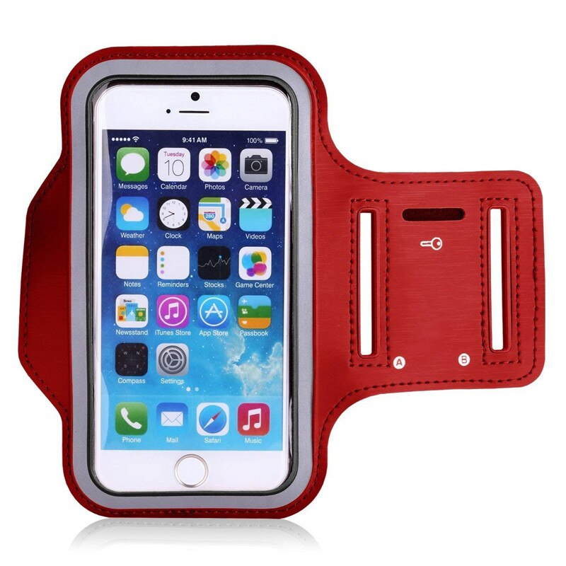 Cell Phone Armband for iPhone 8, 7, 7S, 6, 6S,and Samsung Galaxy S9, S8 Water Resistant Phones bag with key holder for Running: Red 5Inch