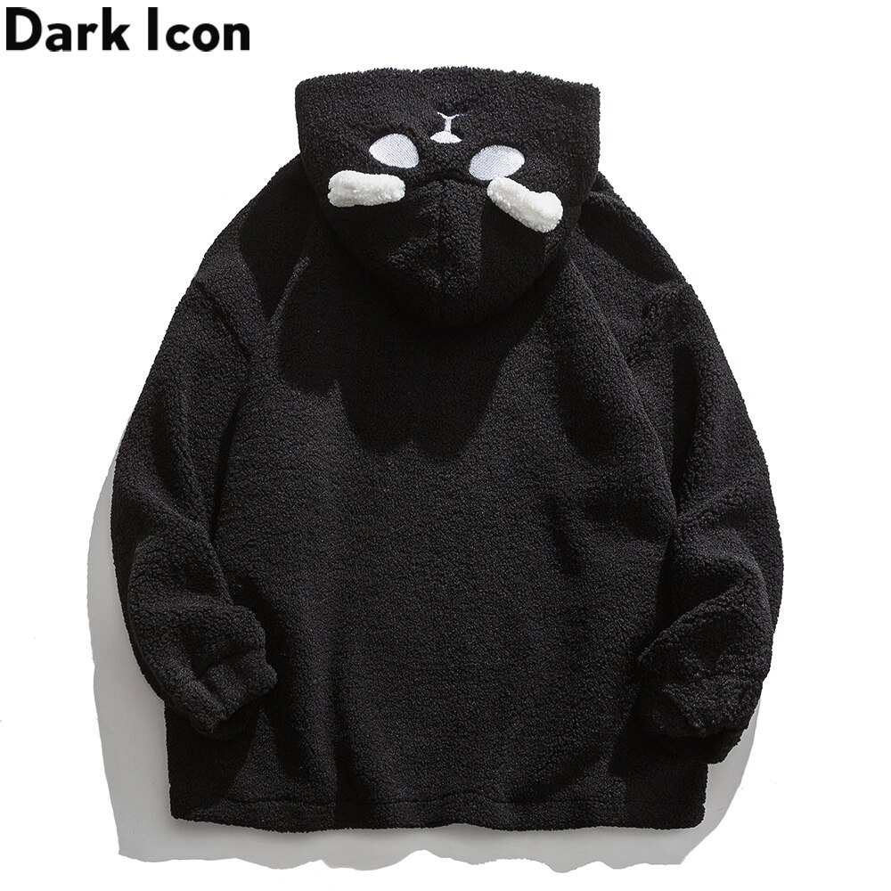 Dark Icon Panda Lovely Sherpa Hoodie Men Women Letters Embroiery Oversized Men's Hoodies Student Hoodie Boy Girl Sweatershirts