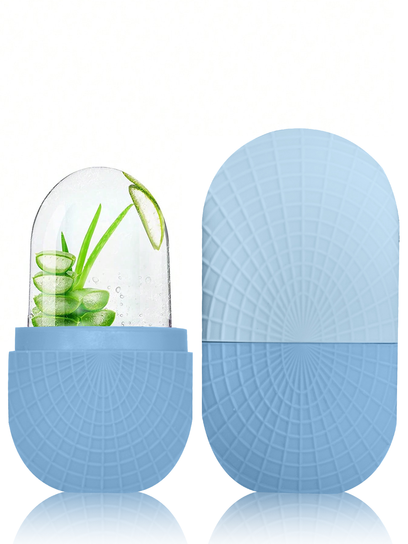 Rouleau de glace pour le visage et les yeux, rouleau de glace pour la beauté du visage, Massage sur glace du visage en Silicone, outil de soins de la peau réutilisable et étanche: Bleu