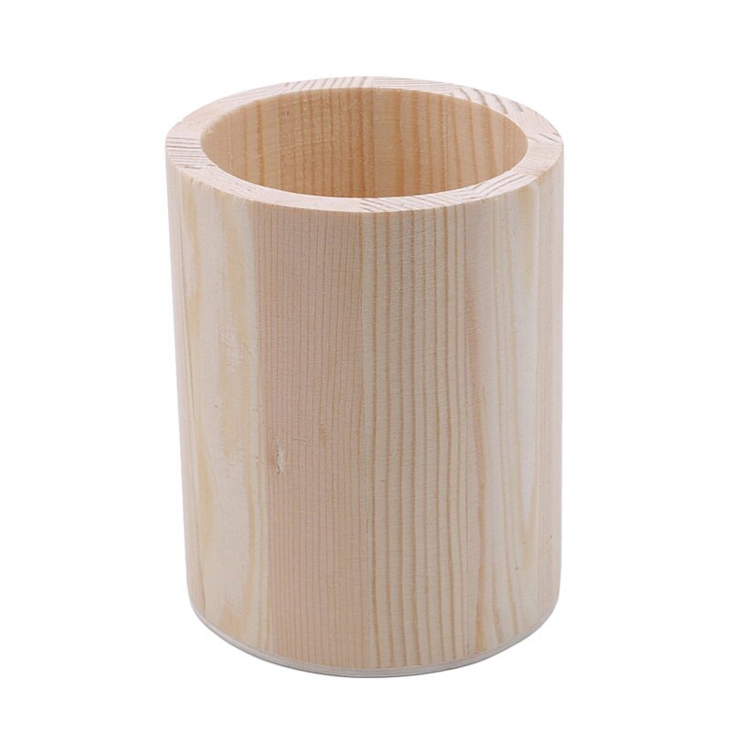 Multi-function Bamboo Made Desk Stationery Organizer Pen Pencil Holder Storage Box Case Square Container: Round