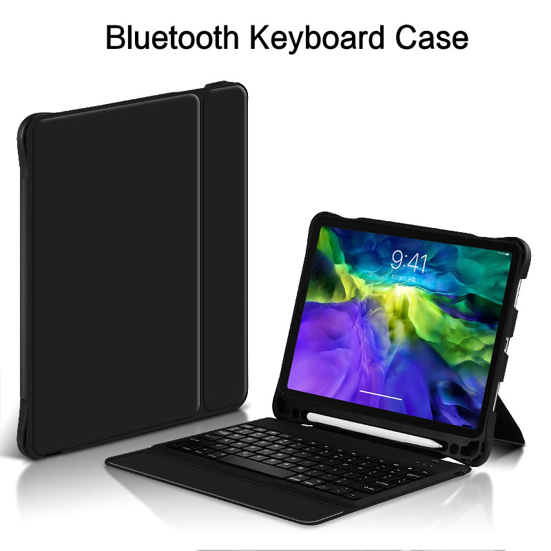 AJIUYU etui na klawiaturę do ipada Pro 11 cali 2018 Tablet bezprzewodowa oddzielna klawiatura Bluetooth air4 10.9 cala ochronna inteligentna okładka: black keyboard