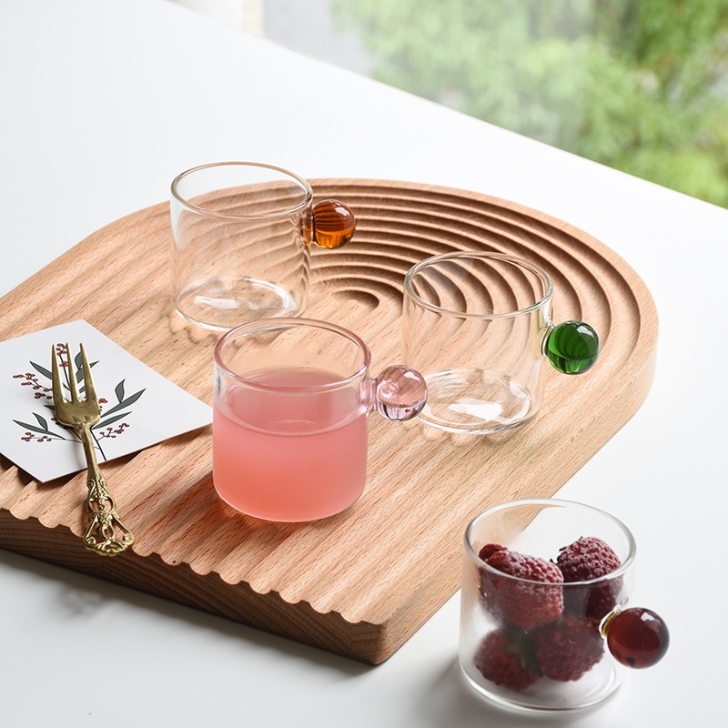 2-6PCS 110ml Espresso Cups Small Cups Home Glass Ball Handle Coffee Cup Tea Water Cup Saucer Steak Juice Bucket Table Decor