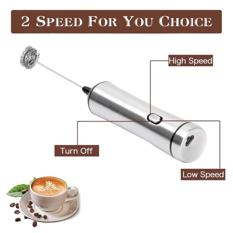 Batidor de doble resorte recargable por Usb, Espumador de leche eléctrico, utensilio manual de acero inoxidable para hacer espuma de leche