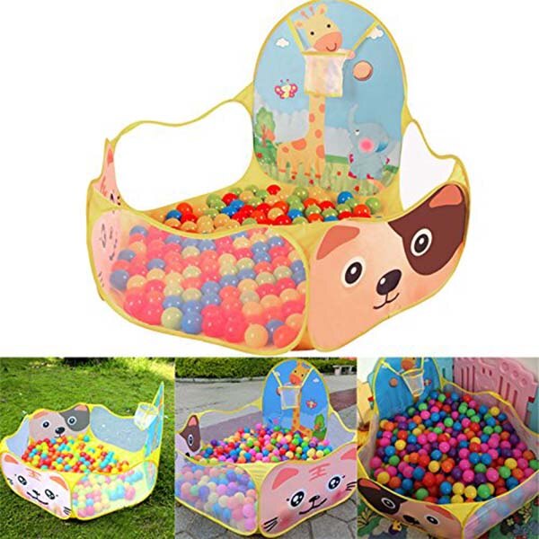 Baby Ball Pool Baby Play Tent Portable Baby Ball Ocean Pool and Basketball Hoop Animal Theme