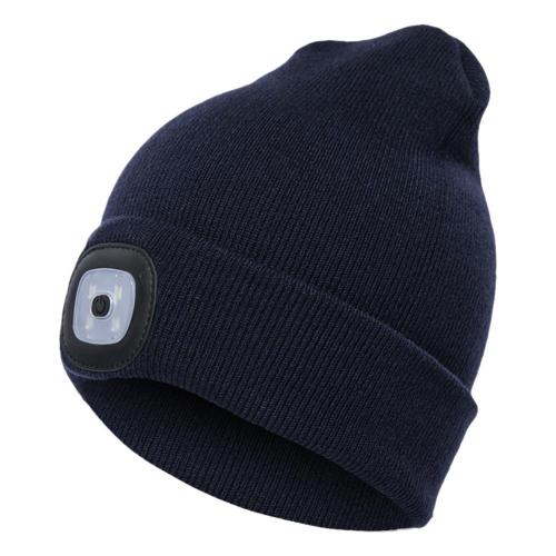 Al aire libre de ciclismo LED Luz de punto de invierno sombrero elástico boina gorra sombrero con iluminación: Navy Blue