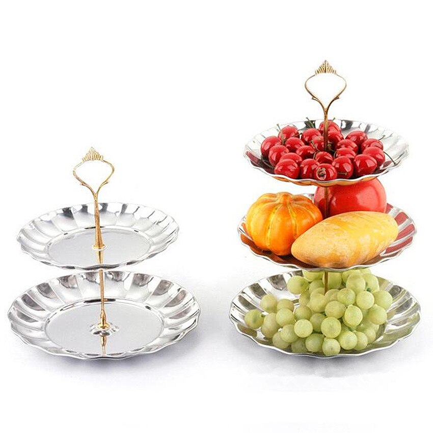 Frugtplade håndtag krone bryllupsfest frugtplade stativ rack 1 sæt 2-3 lag kage plade stativ kage desserter værktøj