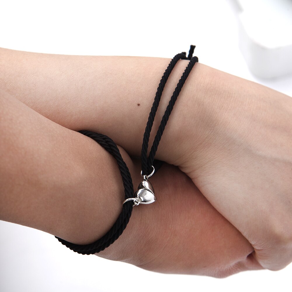 2Pcs Couple Minimalist Heart Lovers Matching Friendship Bracelet Rope Braided Magnetic Distance Bracelet Kit Lover Jewelry