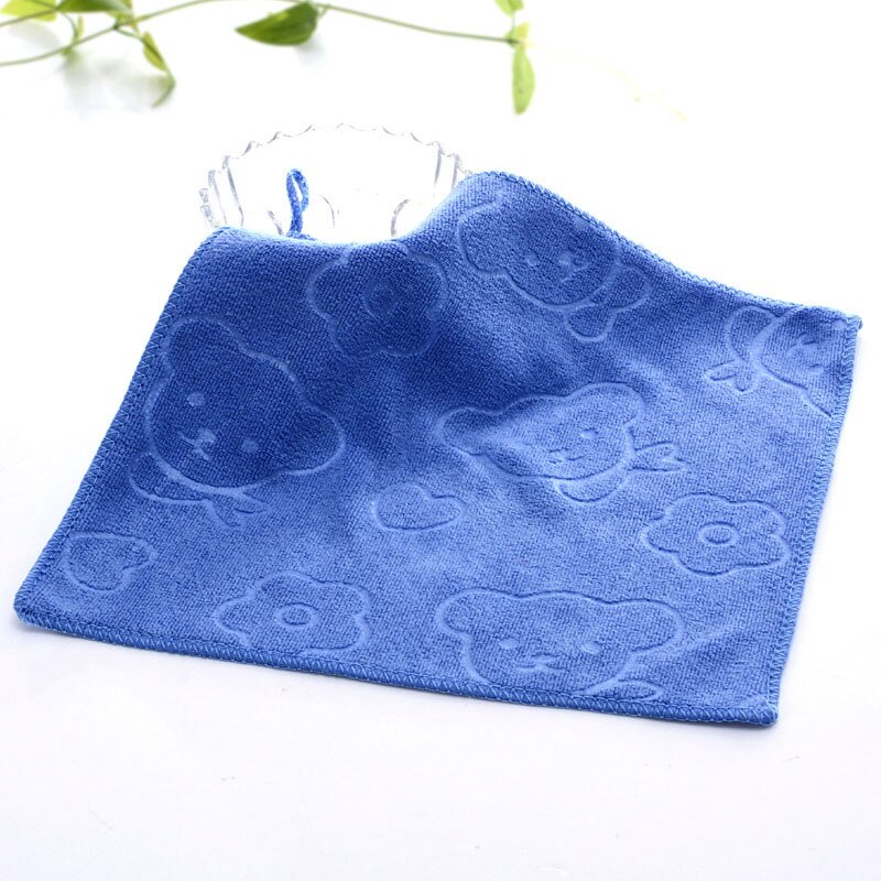 1PC Microfiber Kids Towel Textile Cotton Square Bear Printed Home Child Small Towels Face Hand Cartoon 25*25cm: Blue