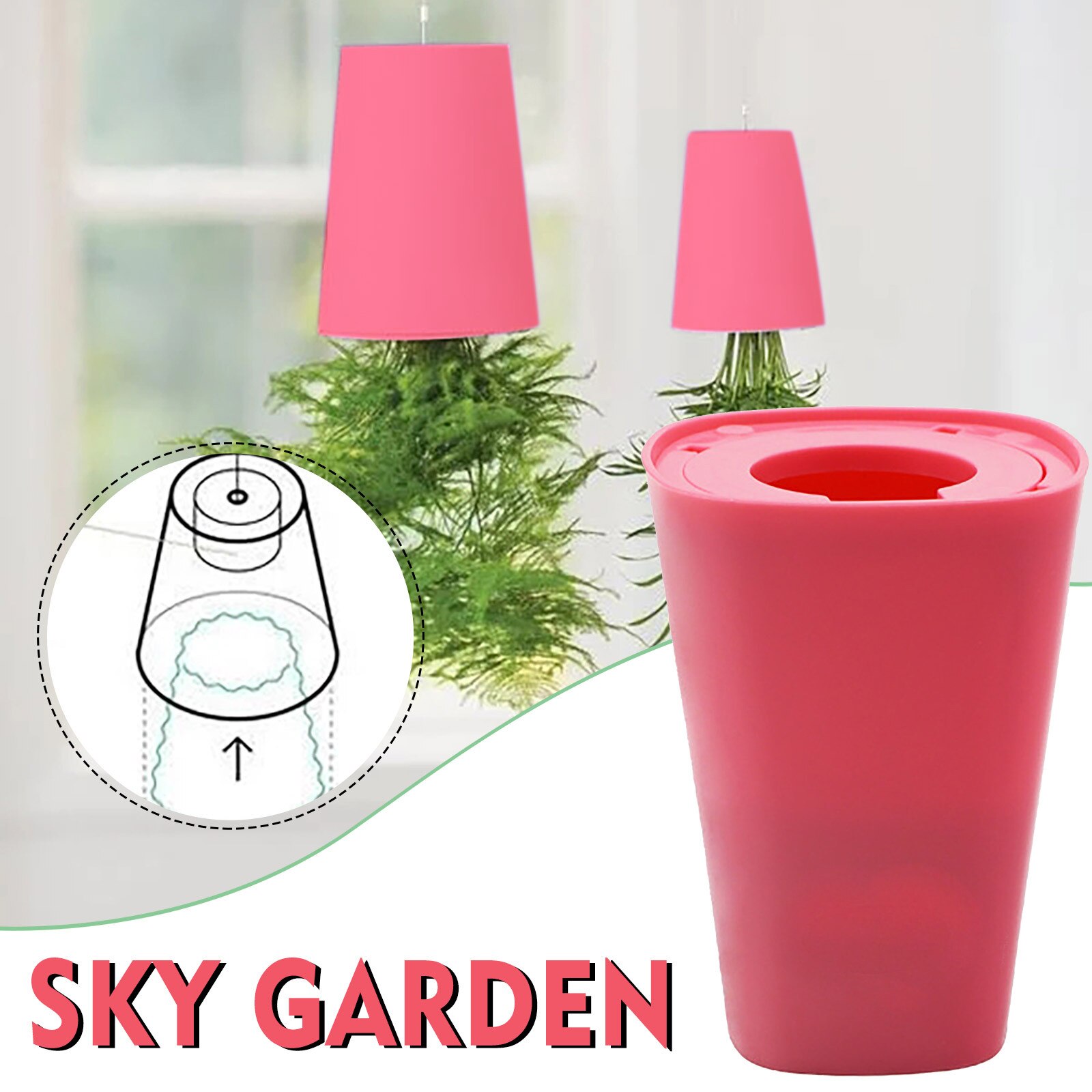 40#Indoor Sky Garden Hanging Pot Upside Down Recycled Hanging Planter Pot Upside Down Sky Planting Pot Flowerpot Storage Basket: Red 