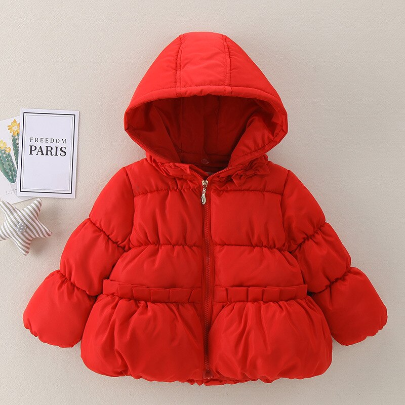 INS Baby Girls' winter coat children's padded jacket Korean children's pure color zipper hooded padded jacket Detachable hat