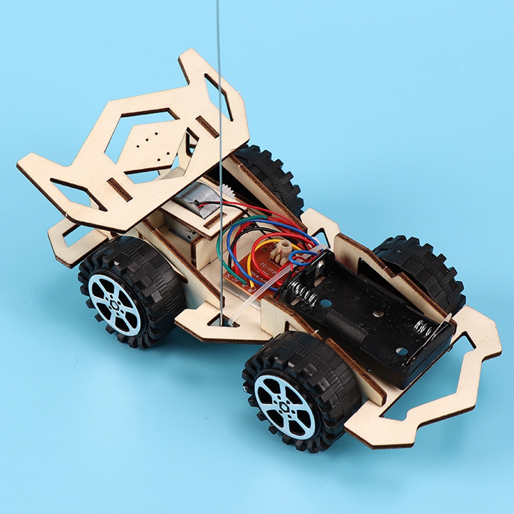 Kids DIY Assembly RC Car Model Set Wooden Science Experiment Kit Power Vehicle Educational Game Experiment STEM Toys for Childre