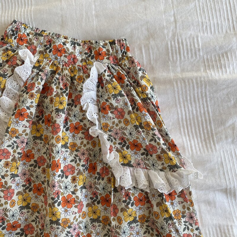 Falda de algodón para niña, ropa para niño 9917B, primavera y verano, falda Floral coreana, retazos de encaje, novedad de 2022