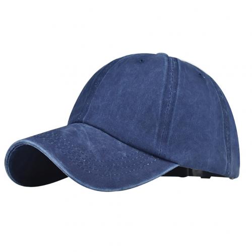 Mænd vasket bomuld baseball cap vintage solid farve justerbar anti uv udendørs sport hestehale hat baseball cap: Marine blå