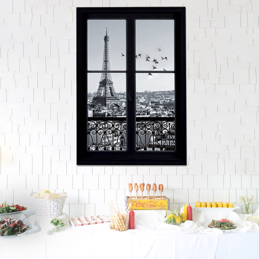 Wall Decals 3D Window Eiffel Tower Paris City Removable Wall Stickers Art Decor Vinyl Decals Kids Child Room Mural