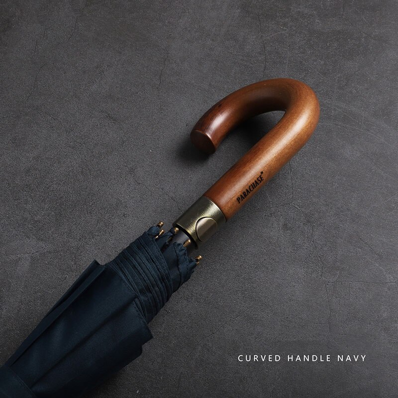 Parachase Big Umbrella Men Women Rain Double Layer Windproof 8 Ribs Wood Long Handle Umbrella Automatic Strong Guarda Chuva: Navy-Hook
