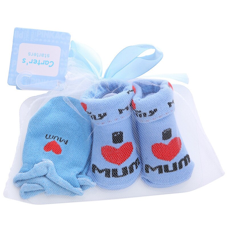 1 Bag Glove+Socks For Newborns Baby Cute Cartoon Socks For Girls Thin Soft Cotton Boy Child Socks Infants