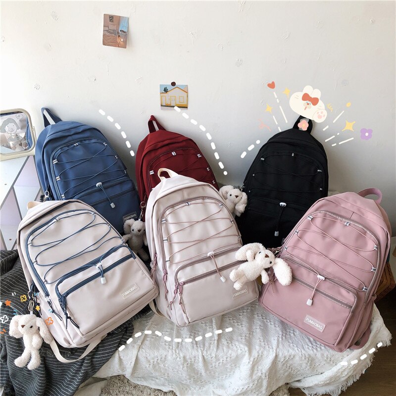 Reflective Strap Woman Nylon Backpack Waterproof Female Book School Bag For Teenage Girls College Studen Women's Travel Rucksack