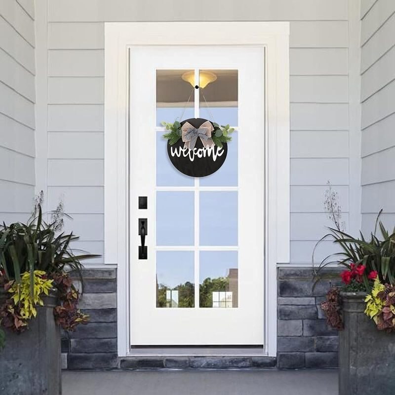 Welcome Wreath Sign Patio Decor, Welcome Front Door Round Wooden Sign Hanging Farmhouse Porch Summer Welcome Sign