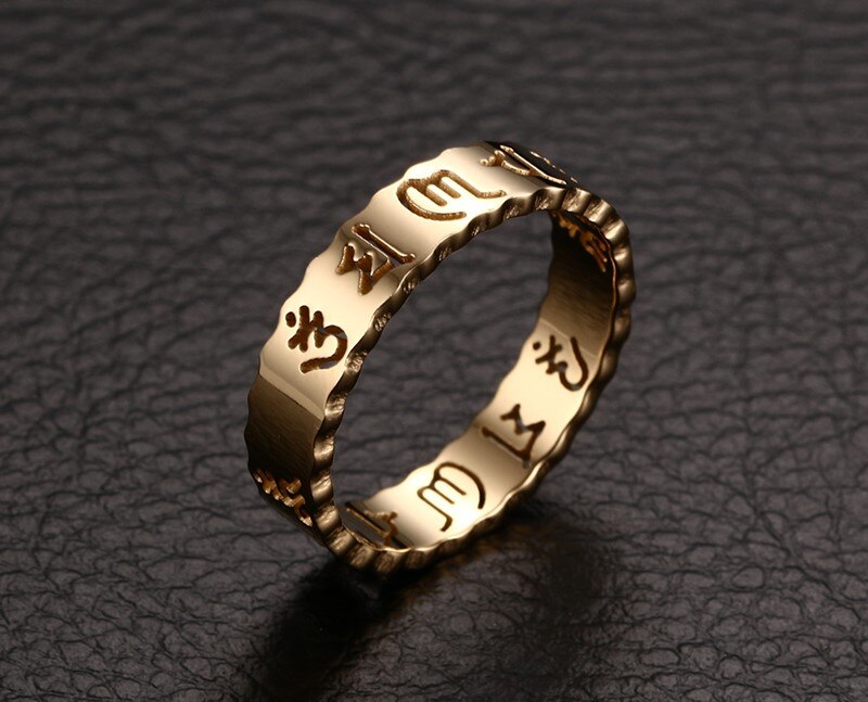 Om Mani Padme Hum Ring 5mm Herre - Guldfarvet Rustfrit Stål Smykke