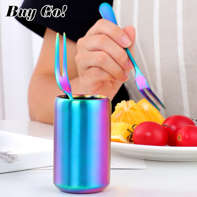 1/2 Stuks Rvs Fruit Vork Opslag Cup Dessert Snack Vork Buis Cup Kids Penhouder Opslag Cilinder thuis Party Gebruiksvoorwerp